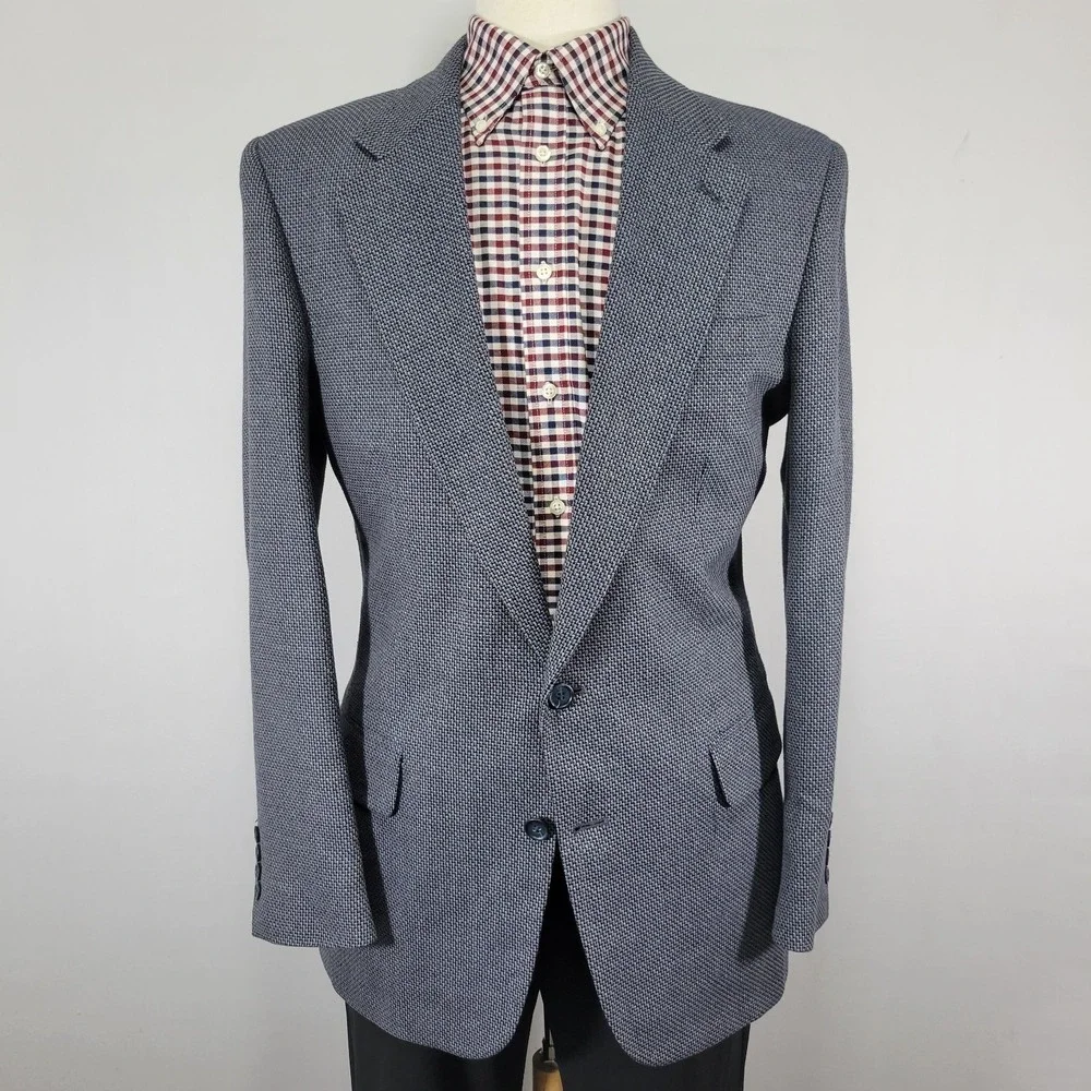 Stafford Men's Sport Coat Blazer Two Button Blue Gray Silk Wool Blend Size 40L